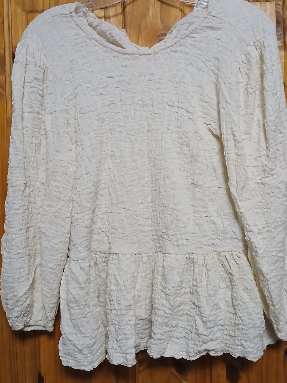 Blu Pepper Cream Crinkle Peplum Blouse